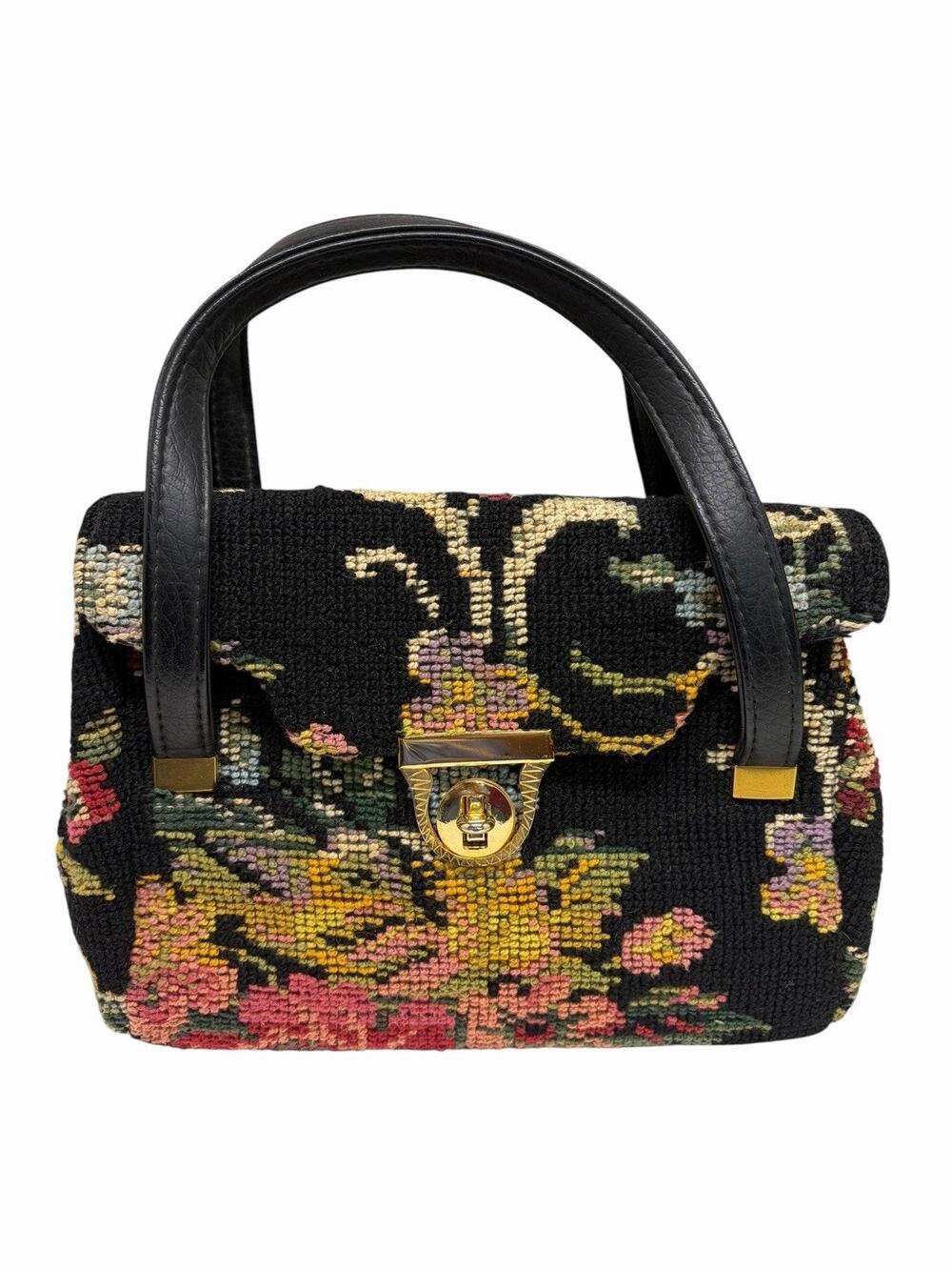 VTG JR Floral Tapestry Carpet Needlepoint Purse Handbag Boho Granny Cottagecore